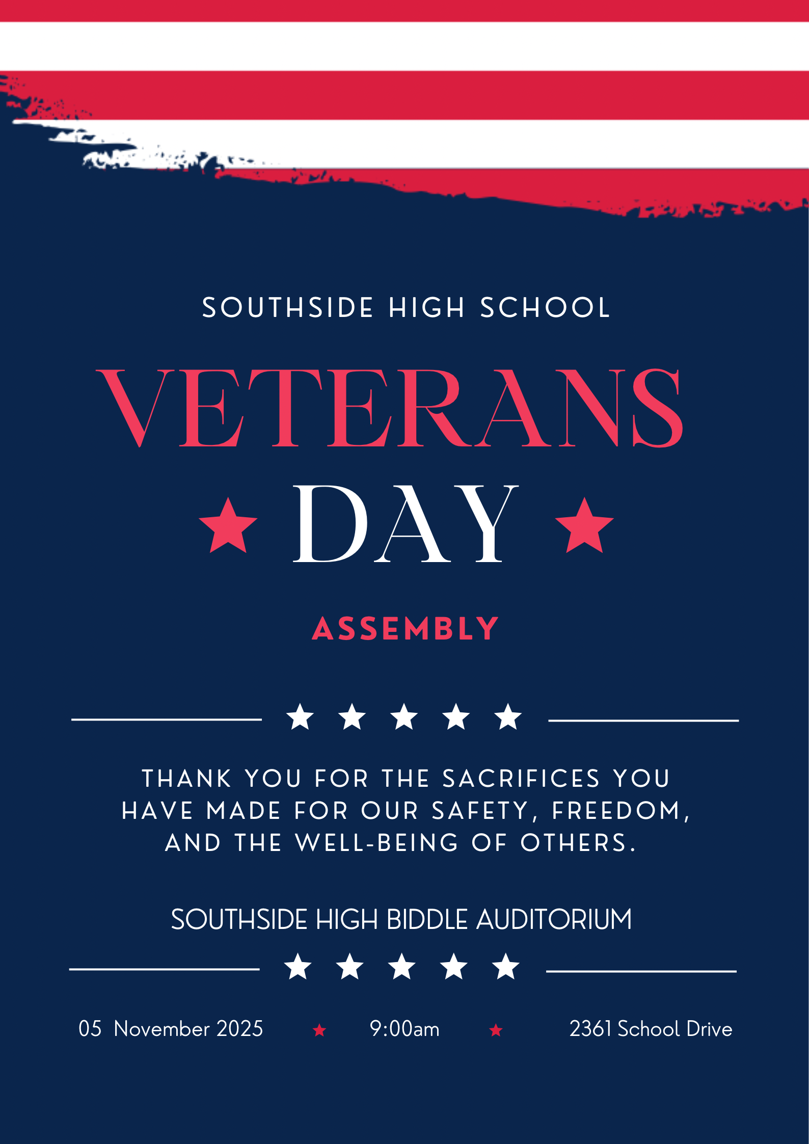 Veterans Day Assembly - Nov. 5th @ 9am
